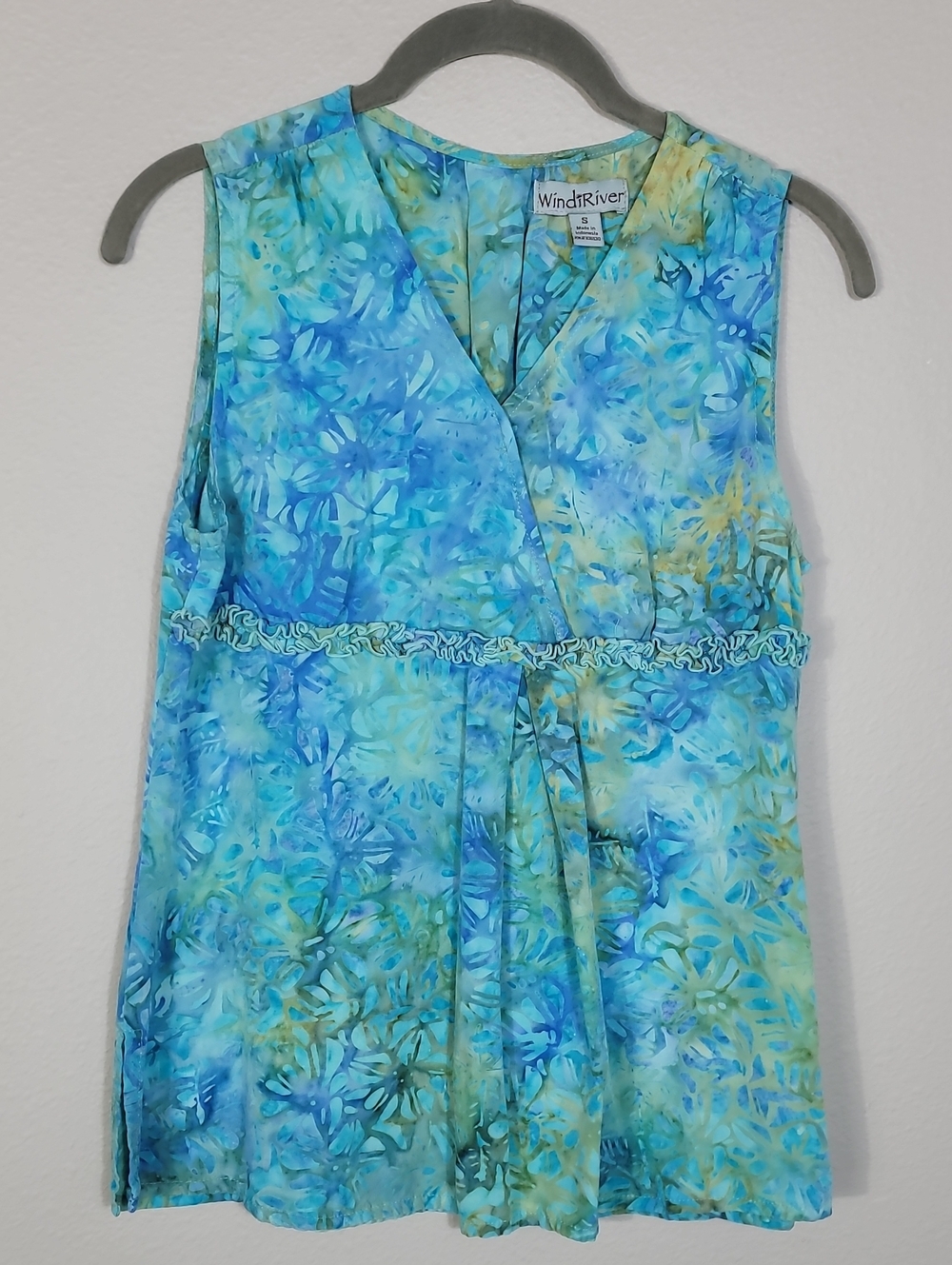 Vintage Windi River Rayon Boho Top Size Small Blue Green Watercolor Artsy Fairy